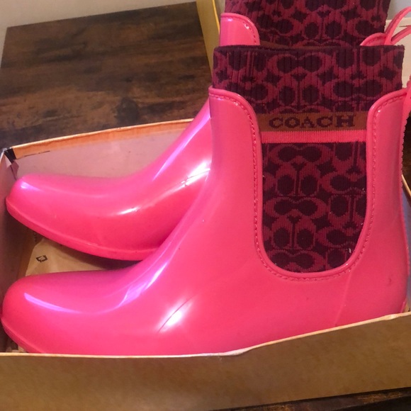 COPY - Pink Rubber Rainboots by Coach!!! - Picture 1 of 4